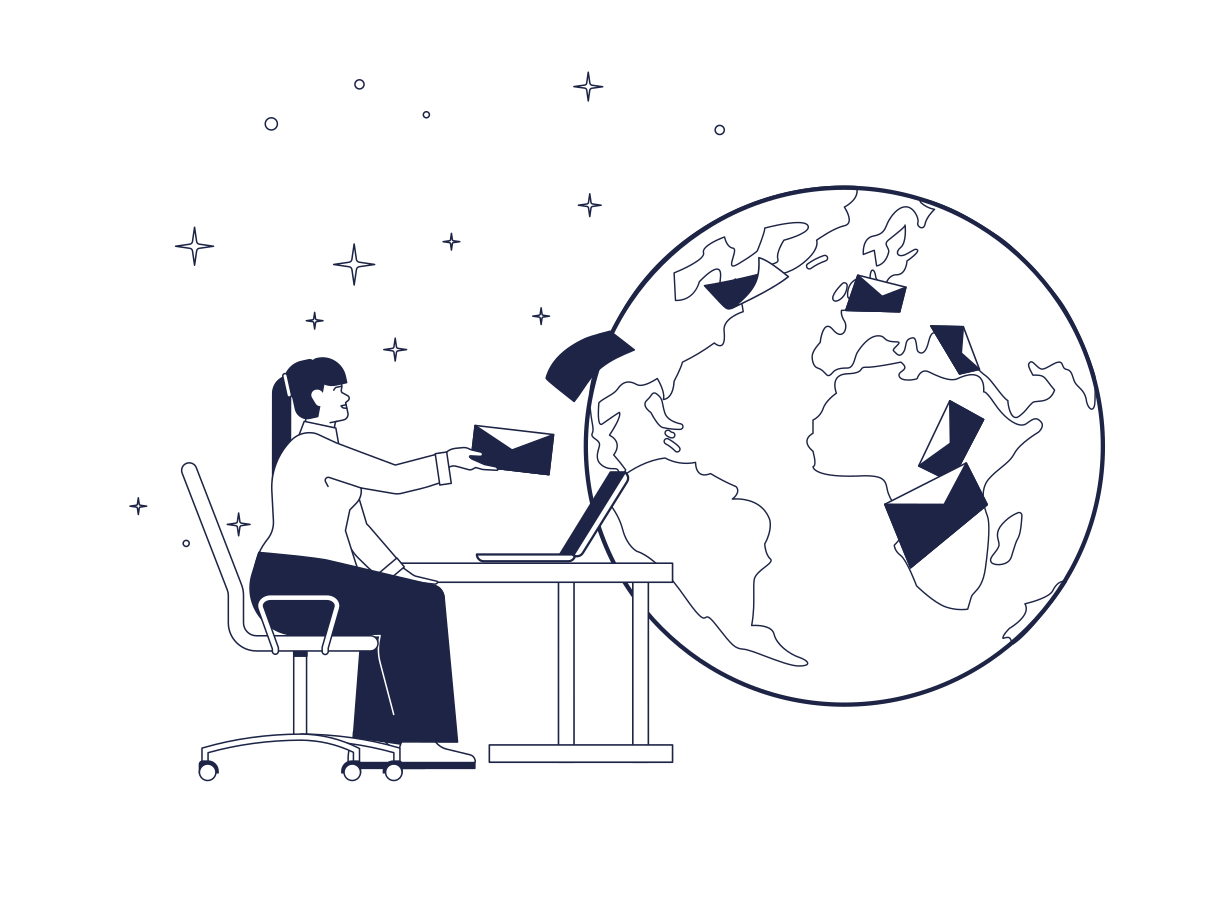 urban-line-woman-with-laptop-sends-mail-around-the-world